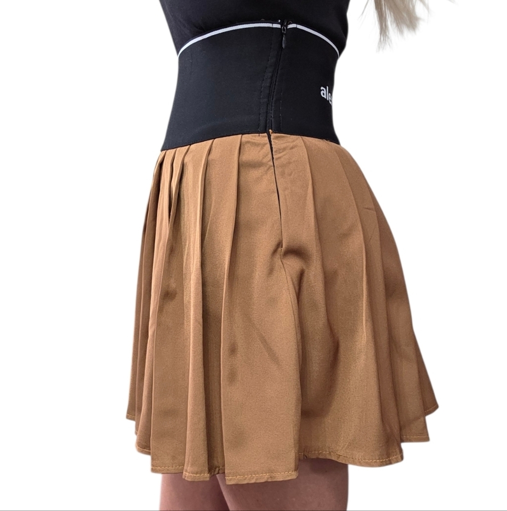 Alexander Wang Pleated Mini Skort Logo Waistband Brown XS S - Picture 4 of 7